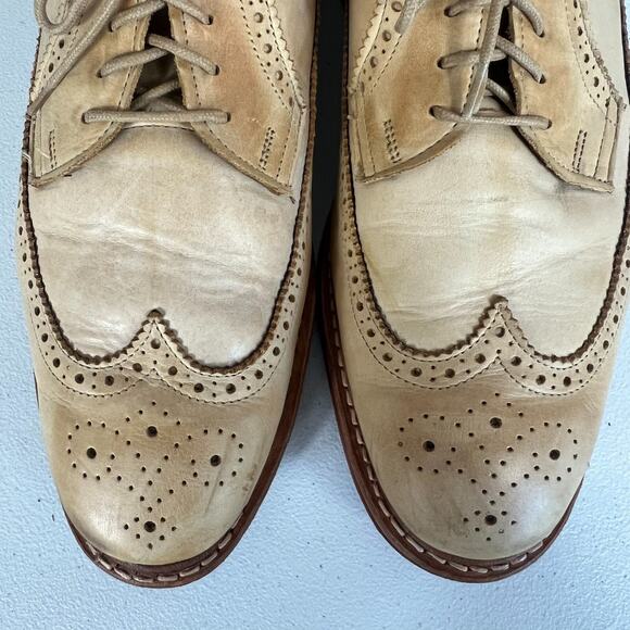 Allen Edmonds Shoes Mens 11.5 E Tan Leather Shannon Drive Brogue Long Wingtip - Picture 4 of 11